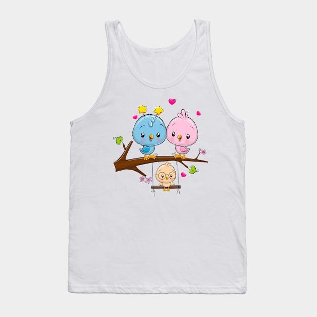 A cute family of birds on a branch. Tank Top by Reginast777